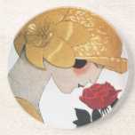 LADY WITH RED ROSE DRINK COASTERS