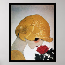 LADY WITH RED ROSE PRINT