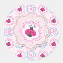Ladybug Flowers Baby Shower Round Stickers