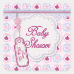 Ladybug Flowers Baby Shower Square Sticker