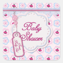 Ladybug Flowers Baby Shower Square Sticker
