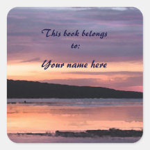 Lake Sunset Bookplate Square Sticker