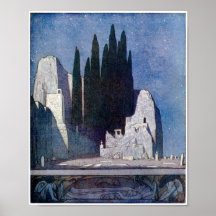 Landscape with tombs, rocks, and cypress grove print