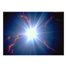 Large glowing electro-charge over blue background invitations
