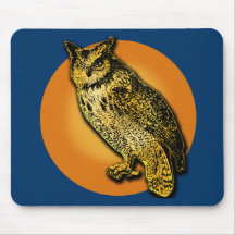 Large Owl with Orange Moon Tshirts, Mugs Mouse Pad