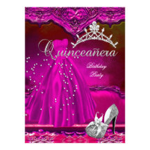 Large Quinceanera 15th Birthday Pink Dress Invites