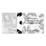 large white and black bold damask photo card