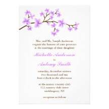 Lavender Cherry Blossoms Wedding Personalized Announcements