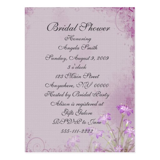 Lavender Floral Bridal Shower Invitation Post Cards