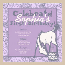 Lavender Pony Girl's First Birthday invitations
