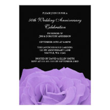 Lavender Rose and Black 50th Wedding Anniversary Custom Invite