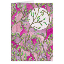 Leaves and Moon - Pink Watercolors Cards