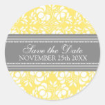 Lemon Damask Save the Date Envelope Seal Round Sticker