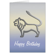 Leo Lion Zodiac Star Sign In Light Silver Birthday Cards