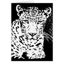 Leopard Black And White Portrait Greeting cards
