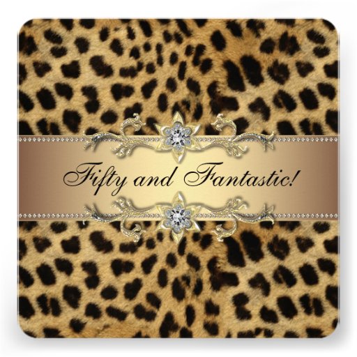 Leopard Gold Womans 50th Birthday Party Personalized Announcement