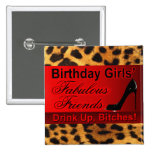Leopard Stiletto Fabulous Friends Birthday Girl Pinback Buttons