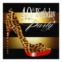 Leopard Stiletto Stripes 40th Birthday Party Personalized Invitation