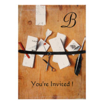 LETTER HOLDER IN WOOD MONOGRAM red white black Custom Invite