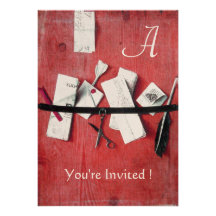 LETTER HOLDER IN WOOD MONOGRAM red white black Custom Invitations