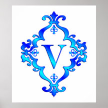 Letter V Blue Posters