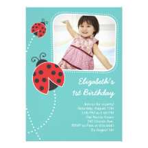 Light Blue Ladybug Birthday Invitations