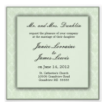 Light  green cream elegant damask wedding personalised announcements