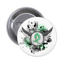 Light Green Ribbon And Wings Celiac Disease Buttons