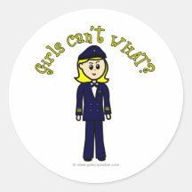 Light Pilot Girl Round Stickers