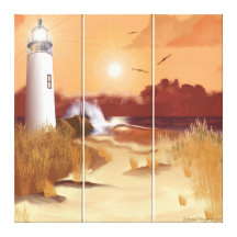 Lighthouse on the Coast Wrapped Canvas Stretched Canvas Prints