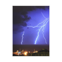 Lightning in Genoa, Italy Stretched Canvas Print