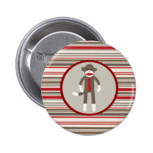 Like a Boss Sock Monkey with Tie on Red Stripes Pinback Button