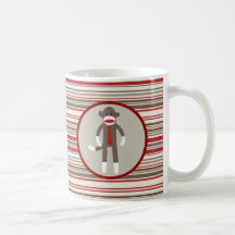 Like a Boss Sock Monkey with Tie on Red Stripes Mugs