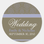 Lilac Chocolate Damask Wedding Invitation Seal Sticker