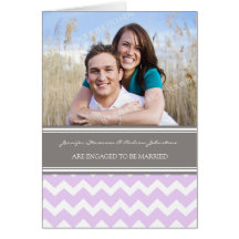 Lilac Grey Chevrons Engagement Photo Announcement Card