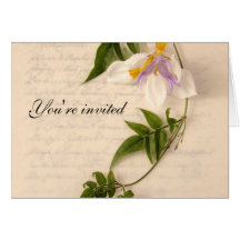 lily and vine on script wedding invitation card