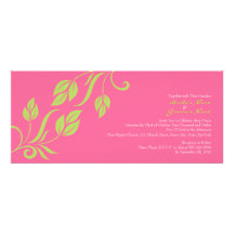 Lime and Pink Floral Leaves Wedding Invitation
