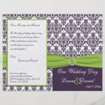 Lime and Purple Damask Wedding Program Flyers
