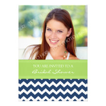 Lime Blue Chevron Photo Bridal Shower Invitation