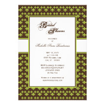 Lime Chocolate Brown Fleur de Lis Bridal Shower Invitation