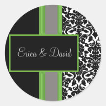 lime damask Wedding Monogram stickers