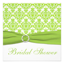 Lime Damask with White Bridal Shower Invitation