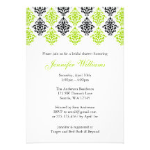 Lime Green and Black Damask Bridal Shower Custom Announcement