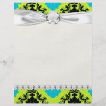 lime green aquamarine blue black diamond damask full color flyer
