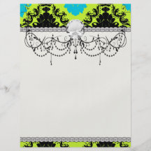 lime green aquamarine blue black diamond damask personalized flyer