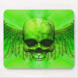 Lime Green Burst Winged Skull Mousepad