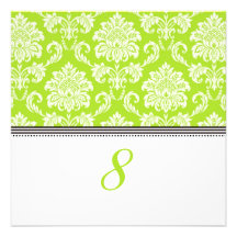 Lime Green Damask Reception Table Number Personalized Invites