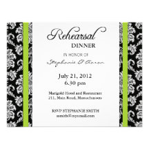 Lime Green Damask Rehearsal Dinner Card Custom Invitations