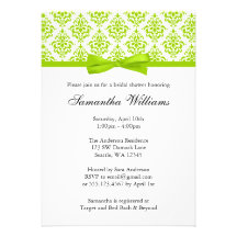 Lime Green Damask Ribbon Bow Bridal Shower Custom Invitations
