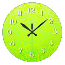 Lime Green  Damask Round Wallclock